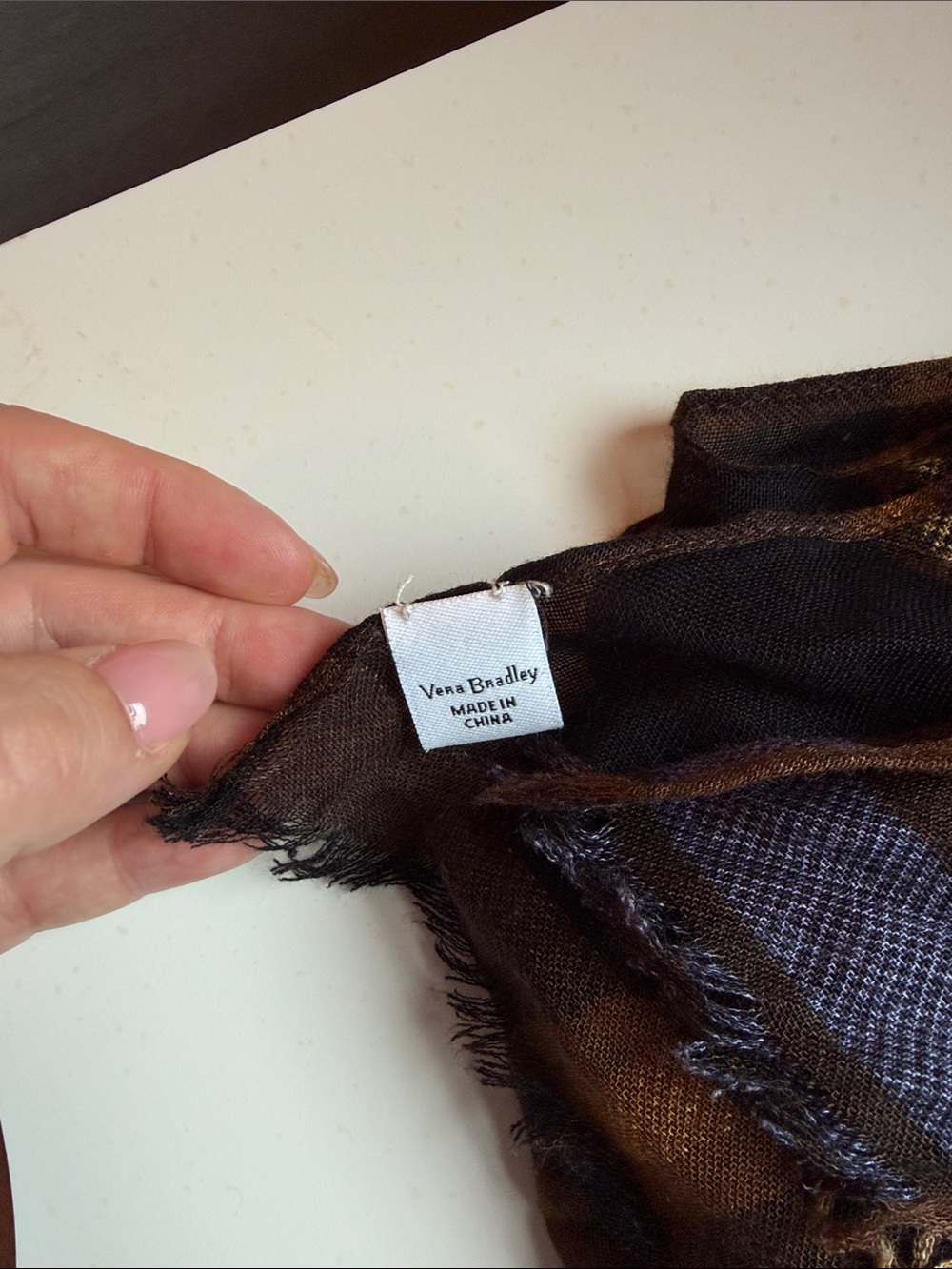 Vera Bradley Plaid Fringe Scarf in Brown, Purple, Blue - Picture 2 of 7